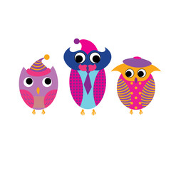 colorful owls vector cute funny print trend