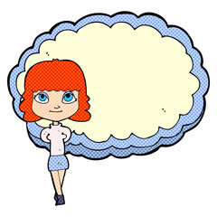 cartoon woman in front of cloud