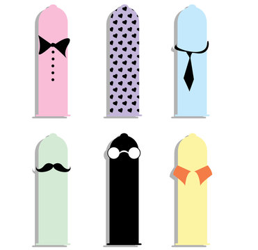 multicolored  condoms vector cute accessories sunglasses tie with polka dots