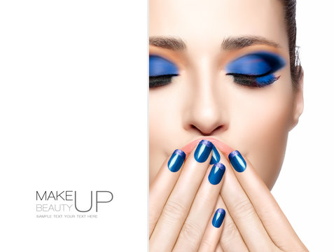Beauty and Makeup concept. Blue Fashion Make-up