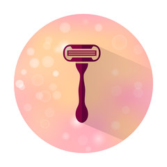 Vector stylish flat icon with long shadow effect of beauty and cosmetic on blurred background. Shaving razor.