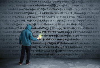 Young urban painter drawing