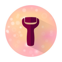 Vector stylish flat icon with long shadow effect of beauty and cosmetic on blurred background. Electric foot file for pedicure.