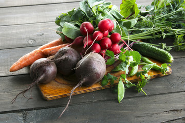Fresh vegetables  on wooden background.