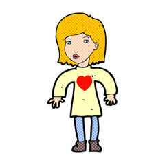 cartoon woman wearing heart shirt
