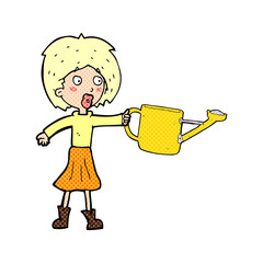 cartoon woman with watering can