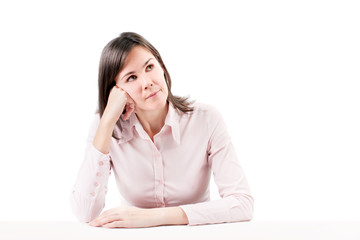 Young beautiful business woman thinking 