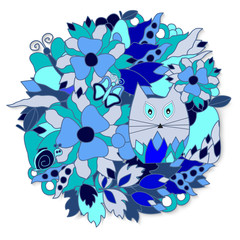 card. poster, brochure template with cat, pear and flower.