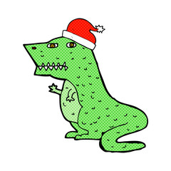 cartoon dinosaur in christmas hat