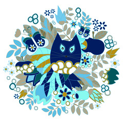 card. poster, brochure template with cat,apple and flower.