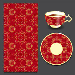 vector seamless floral orient or armenia pattern with cup and pl