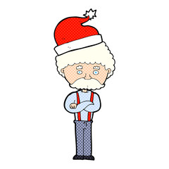 cartoon old man in christmas hat