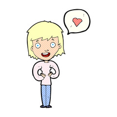 cartoon happy woman in love