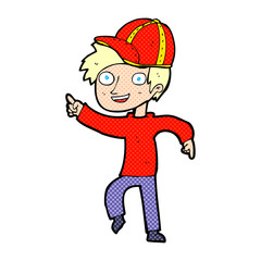 cartoon boy in cap pointing