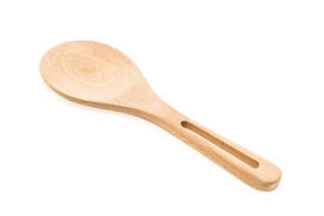 Wooden rice spoon isolated on white background