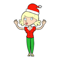 cartoon woman wearing christmas hat