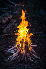 Camp fire at sunset