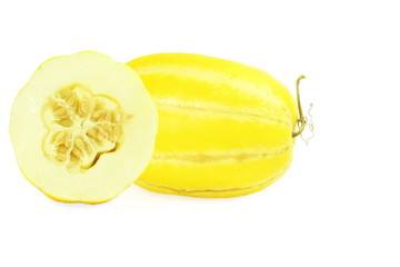 Obraz na płótnie Canvas yellow melon or yellow korean melon in white background