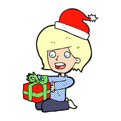 cartoon woman opening presents