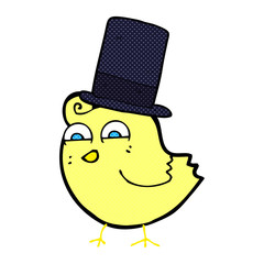 cartoon bird wearing top hat