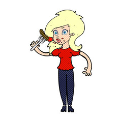 cartoon woman eating hotdog