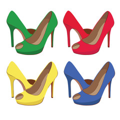 Beautiful pairs of fashion shoes. Vector illustration.