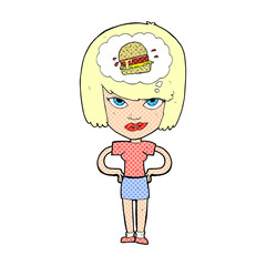 cartoon woman thinking about junk food