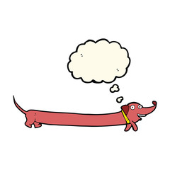 cartoon dachshund with thought bubble