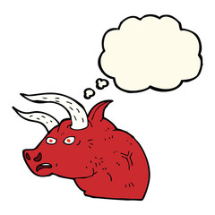 cartoon angry bull head with thought bubble
