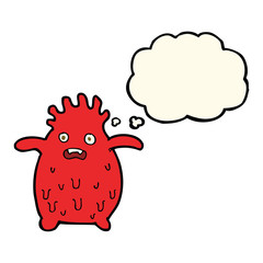 cartoon funny slime monster with thought bubble
