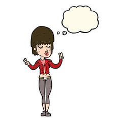 cartoon cool girl with thought bubble