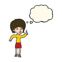 cartoon woman with idea with thought bubble