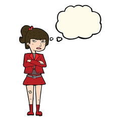 cartoon cool girl with thought bubble