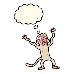 cartoon frightened monkey with thought bubble