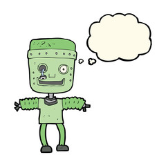 cartoon robot with thought bubble