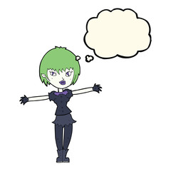 cartoon vampire girl with thought bubble