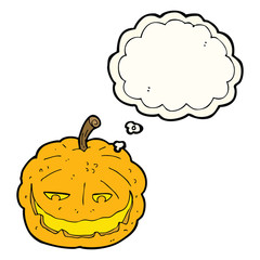 cartoon halloween pumpkin with thought bubble
