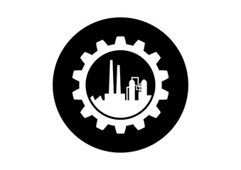Black and white industrial icon on white background
