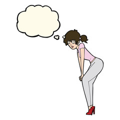 cartoon woman posing with thought bubble