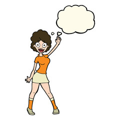 Obraz na płótnie Canvas cartoon woman dancing with thought bubble
