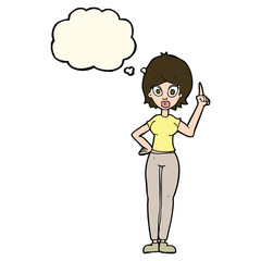 cartoon woman explaining her point with thought bubble