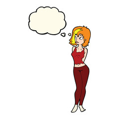cartoon attractive girl with thought bubble