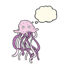 cartoon octopus with thought bubble