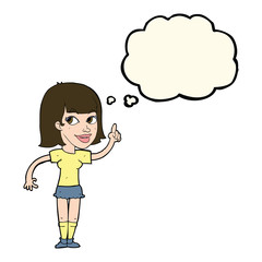 cartoon pretty girl with idea with thought bubble