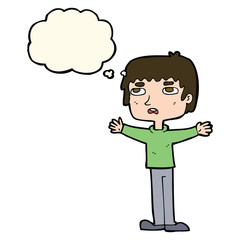 cartoon nervous man with thought bubble