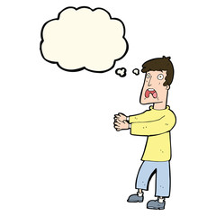 cartoon terrified man with thought bubble