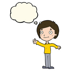 cartoon happy boy with thought bubble