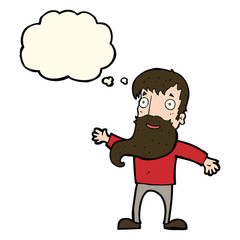 cartoon man with beard waving with thought bubble