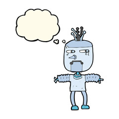 cartoon robot with thought bubble