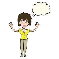 cartoon woman stressing out with thought bubble